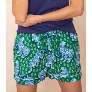 Z1 Printfresh Tiger Queen Pajama Shorts Jade Green Blue Organic Cotton Size L